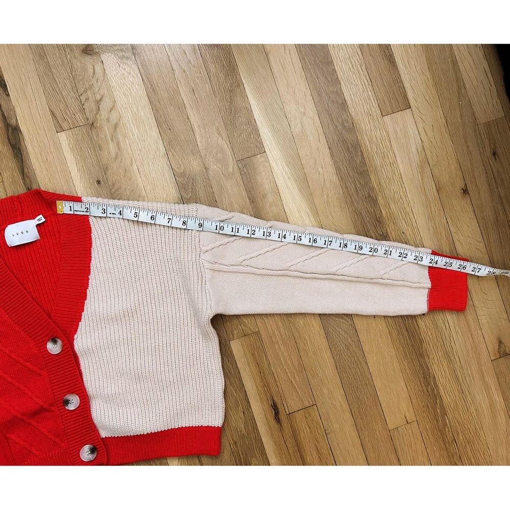 Lush Colorblock Red and Cream Cropped Button Cardigan - Picture 11 of 15